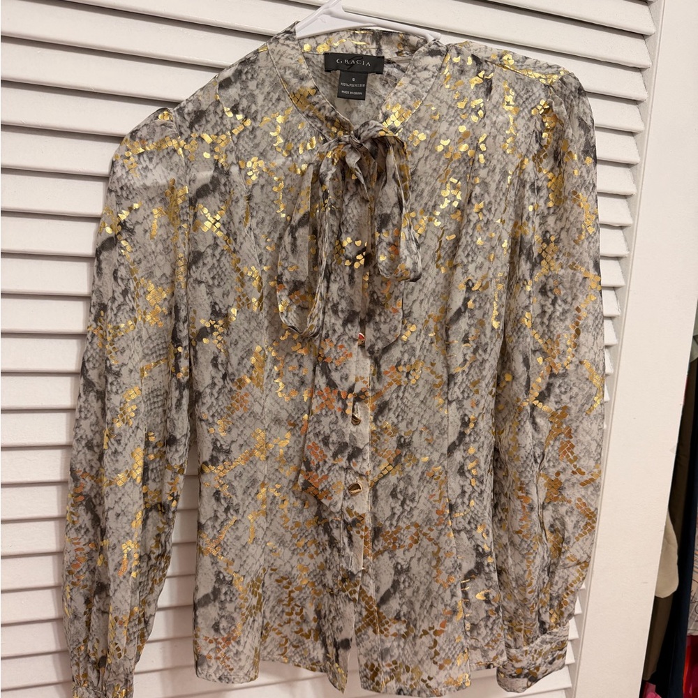 Gorgeous Metallic Gold and Gray Blouse